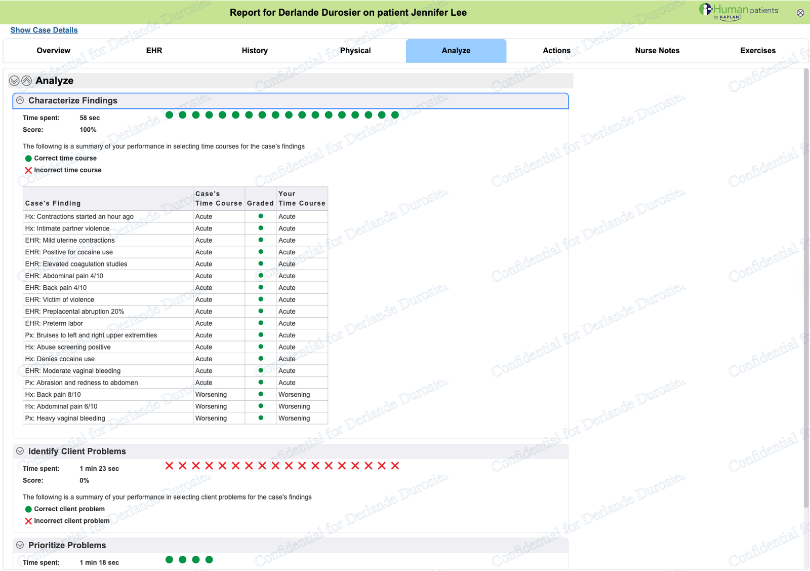 Jennifer Lee iHuman analyze and priority problems screenshot