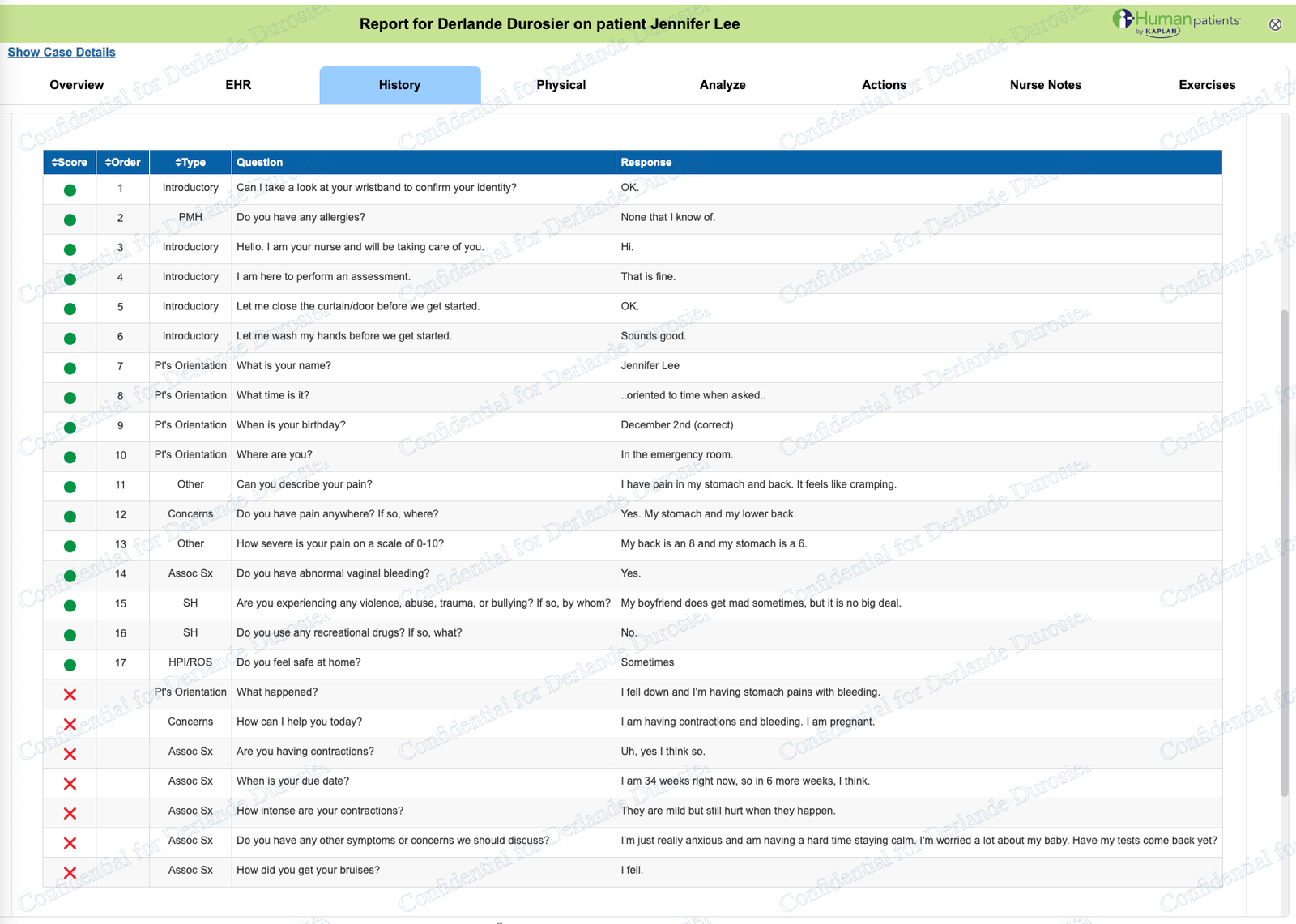 Jennifer Lee iHuman history findings screenshot