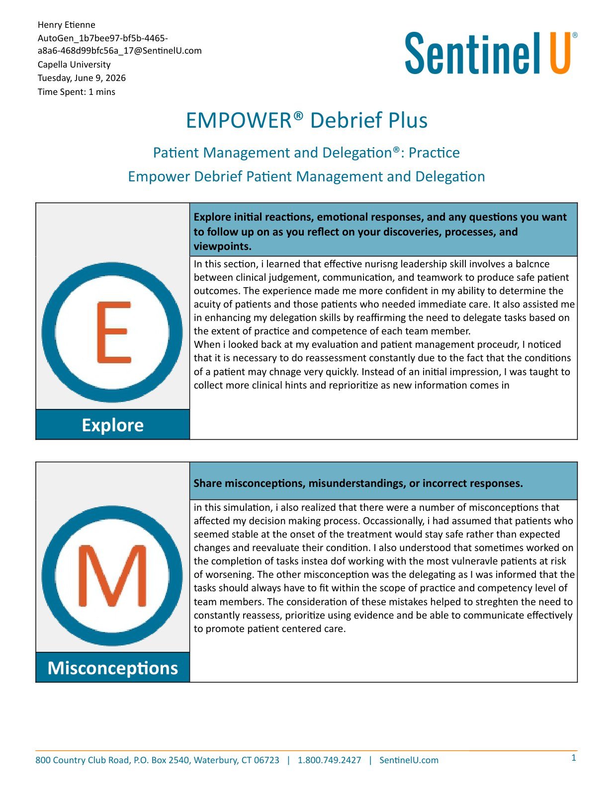 Patient Management and Delegation v2 Sentinel U EMPOWER Debrief Report preview