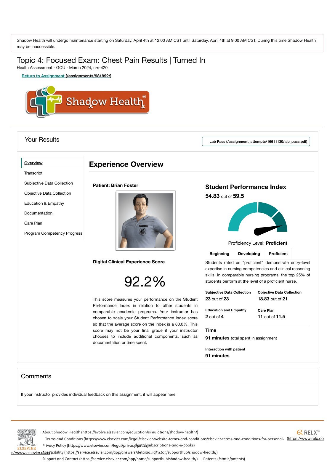 Brian Foster Mental Health Assessment Shadow Health product preview