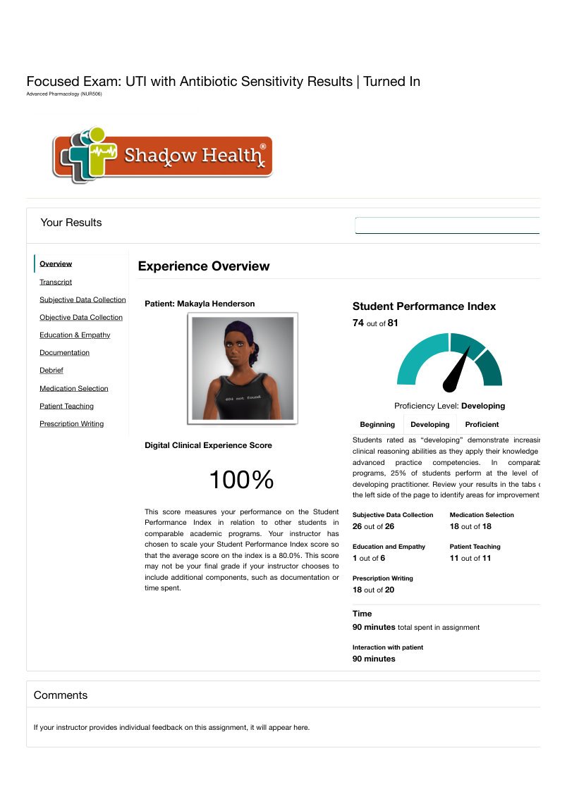 Actual Makayla Henderson case overview and recorded assessment results