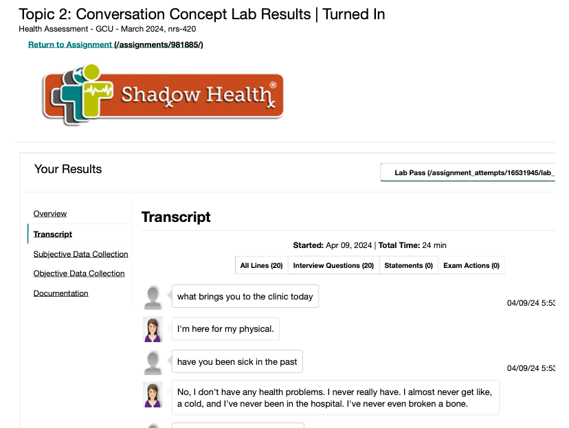 Sally Horton Neurological Assessment Shadow Health product preview